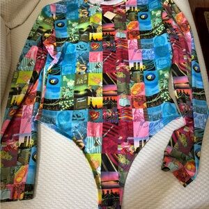 Vintage nicole Miller colorful  Patchwork Long Sleeve Bodysuit new
